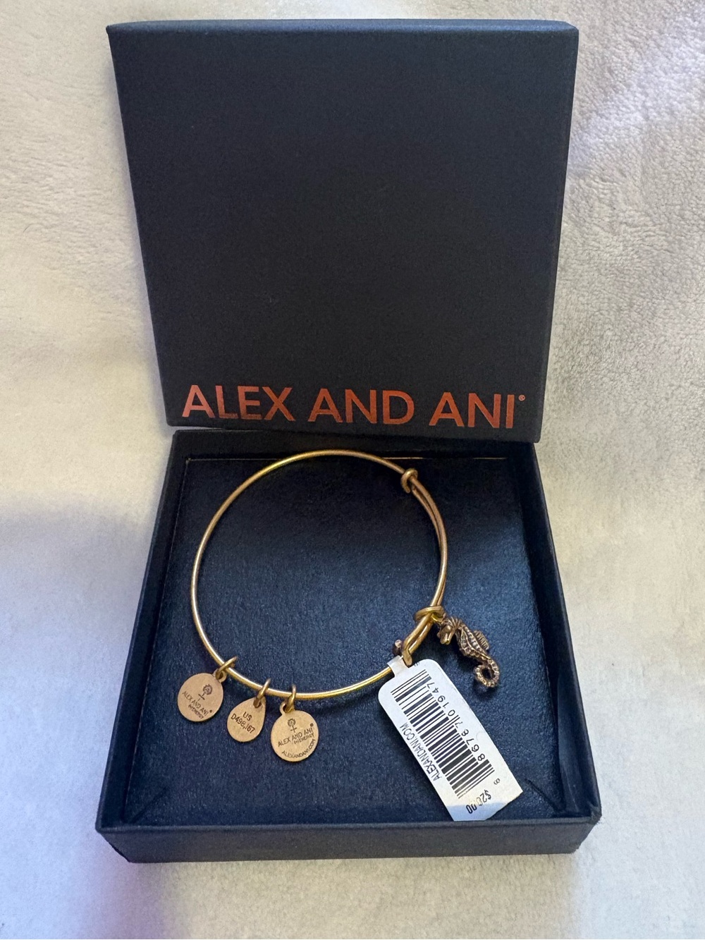 Alex and Ani Gold Charm Bangle with Seahorse Accent